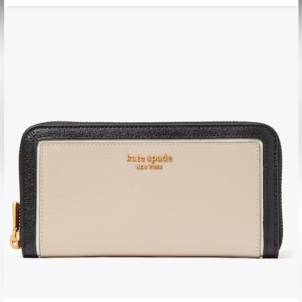 Kate Spade Morgan Colorblocked Zip-around Continental Wallet Cafe Mocha 
NWT